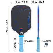 Raquette de pickleball en fibre de carbone T800, surface mate rugueuse pour un meilleur effet de spin, construction en un seul bloc par pressage à chaud, épaisseur de 16 mm, poignée douce en PU confortable, puissance et contrôle équilibrés, raquette de pickleball avec face texturée mate en fibre de carbone - Bleu azur - Voir 6