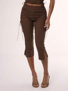 Side Laced Up Capri Pants Summer Y2k 90's Cute Sexy Vacation Elegant Cute Ibiza Festival Club Party Spring - 棕色 - 查看 1