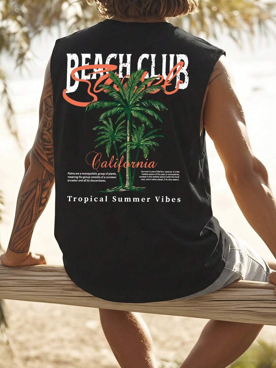 Coastal | 男士休闲加州海滩度假印花无袖背心 | 适合夏季穿着 | 舒适透气 | 时尚