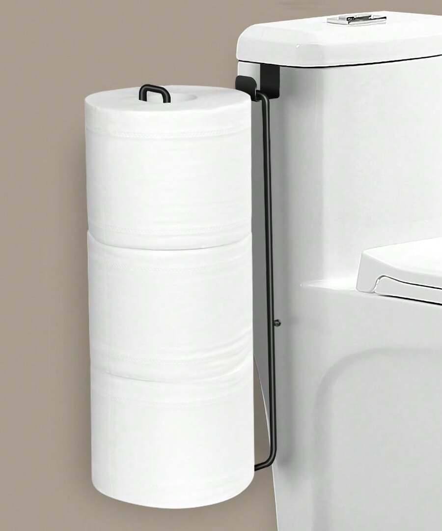 Toilettenpapierhalter mit Stauraum für 3 Rollen Toilettenpapier, Wandmontage über dem Tank, Toilettenpapierhalter-Organizer, selbstklebender Toilettenpapierhalter, Edelstahl, schwarz, 1 Stück - E: Fassungsvermögen: 3 Rollen Taschentücher (1 Stück, Schwarz) - Übersicht 1