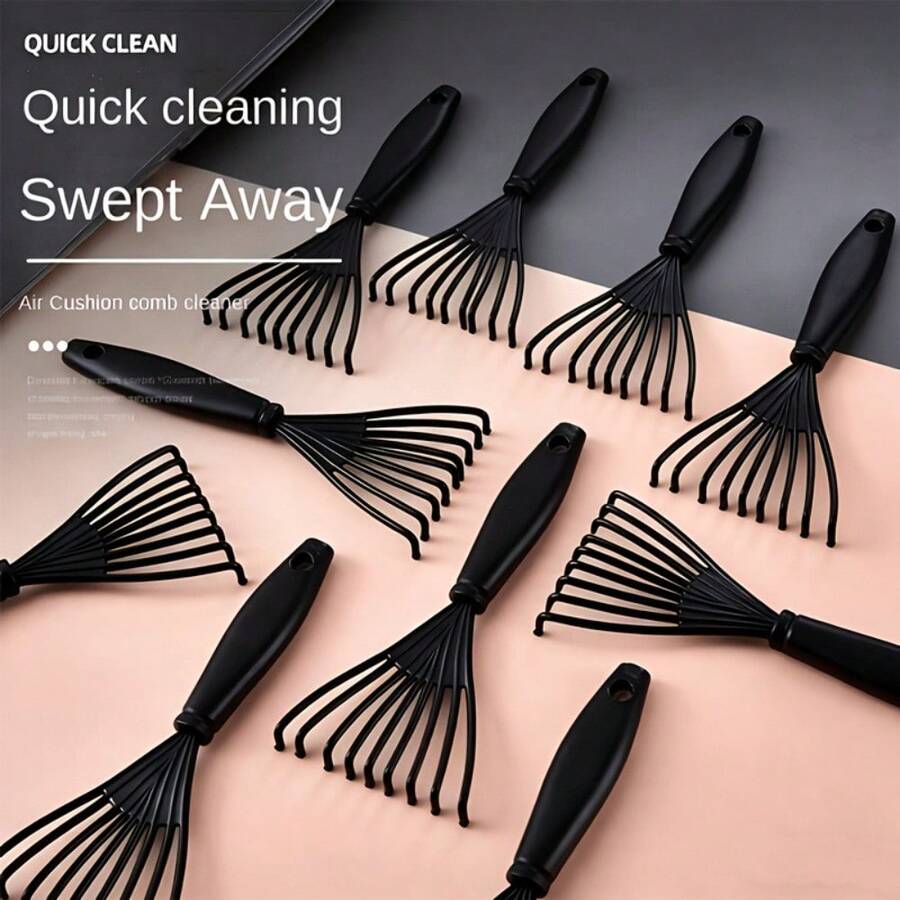 10pcs Mini Plastic Comb Cleaning Brush, Built-In Bristle Remover Tool With Handle, Home Comb Cleaning Brush, Beauty Tool Accessory - Black - View 1