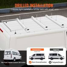 Trailer Ladder Rack, 56" 3 Crossbars Ladder Roof Rack, Heavy-Duty Steel Van Roof Ladder Rack, 90 Kg Capacity Each Bar Van Ladder Rack With Cargo Roller, Fit For Ford Transit Custom 2013-2024 - Barra transversal 90 kg/barra - Ver 3