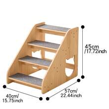 Wooden Pet Stairs, Non-Slip Carpet Cat/Dog Step Ladder With Cute Cat Hollow Design, Bed/Sofa Climbing Ramp, Durable Steps Suitable For Small Dogs And Elderly Cats - Apricot - View 7