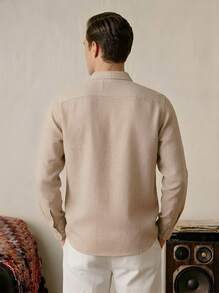 VeloEdit Linen-Like FabricMen's Single-Breasted Casual Linen Long Sleeve Loose Shirt Men Linen Shirt Beige Men Shirt Nude Shirt For Men, For Fall Men Shirts Linen Apricot Men Shirt Tan Men Shirt Old Money - Khaki - View 2