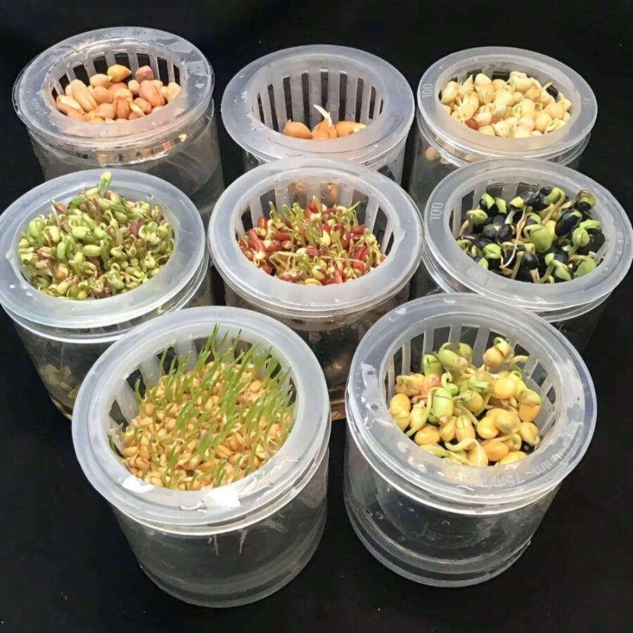 Bộ 8 món: 4 giỏ trồng rau thủy canh + 4 tấm lót chống rò rỉ, giỏ trồng rau thủy canh, chậu hoa nhựa, thích hợp trồng cây trên ban công nhà và trồng thủy canh. - 8 cái - Xem 1