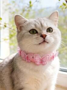 1pc Pink Embroidered Mesh Pet Butterfly Collar, Sweet And Cute 3D Butterfly Decoration, Suitable For All Seasons, Cat And Dog Decorative Product, Perfect For Valentine's Day, Christmas, Wedding, Party And Other Holidays, Cat And Dog Outdoor Photo, Holiday Dress-Up Collar, Perfect Gift For Pets! - Multicolor - View 5