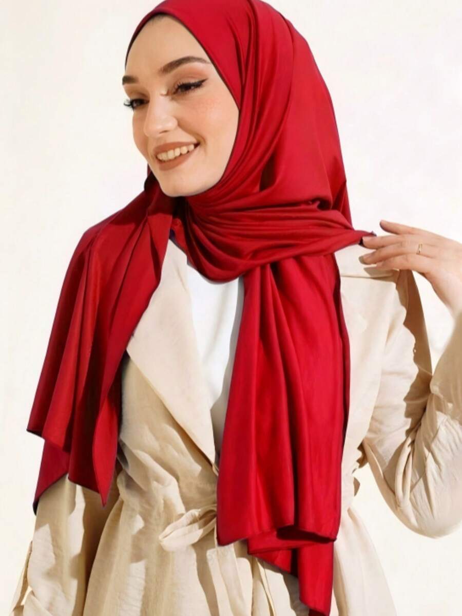 1 pieza Nuevo pañuelo grande para mujer, unicolor casual y suave, esencial para viajar, toalla de playa - rojo brillante - Ver 1