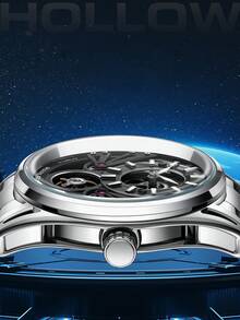 1 chiếc đồng hồ cơ tự động nam, mặt số lớn rỗng Tourbillon, dây kim loại, đồng hồ đeo tay nam phong cách công sở thường ngày, quà tặng cho bạn trai nhân dịp sinh nhật/lễ hội, FW-6021 - FW-6021 - Xem 6