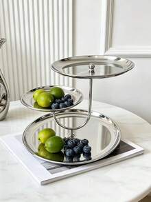 1pc Luxury Ins-Style Stainless Steel Mirrored Fruit Plate, Niche Creative Dessert Stand, Nordic Style Stainless Steel Fruit Rack, Elegant Cake & Snack Stand, Exquisite Afternoon Tea Dessert & Snack Rack, Luxury Multi-Layer Fruit Plate Storage Tray, Living Room Coffee Table Decor, Suitable For Cafe, Restaurant, Living Room, Dessert Shop, Wedding, Party - Silver - View 9