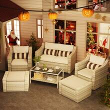 Outdoor Patio Furniture Set, 9/6/3/2 Piece Rattan Patio Furniture Set Lounge Chairs With Ottomans, Coffee Table, Plush Cushions Grey - Grey - View 2