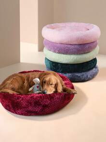 1pc Round Solid Color Plush Pet Bed/Nest, Removable Double-Sided Fleece Anti-Slip Pet Mat, Suitable For Cats And Small Dogs, Provides Comfortable Sleep All Seasons (Spring, Summer, Autumn, Winter) - Mauve Purple - View 1