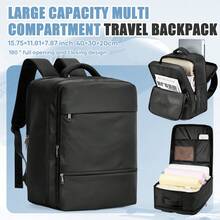 Mochila de viaje de gran capacidad, mochila de negocios para portátil, bolsa de mano (40*20*25cm) equipaje de mano conforme a la aviación, mochila multifuncional impermeable, compartimento independiente para zapatos, compartimento de separación seco y húmedo; mochila de viaje para estudiantes de secundaria, mochila para portátil de viaje diario - Negro - Ver 3