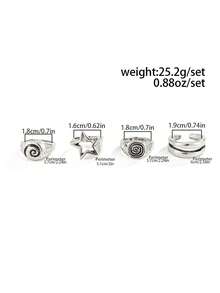 男士镂空五角星漩涡朋克风戒指套装（4枚/套） - 銀色 - 查看 6