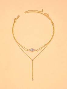 1pc Geometric Necklace With Rhinestones, Unique Design Choker Necklace, Fashionable Versatile Accessory - Gold - View 2