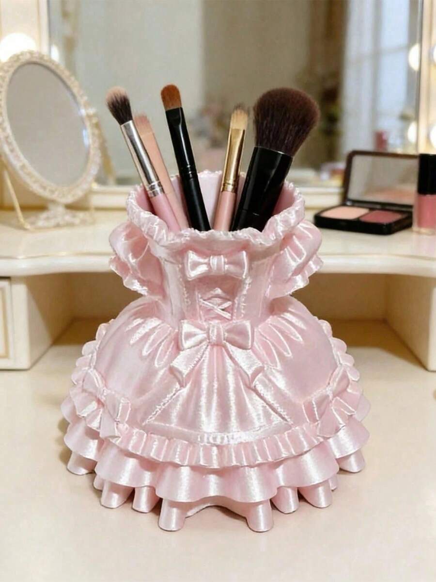 1 Stück Make-up-Pinselhalter in Prinzessinnenkleid-Form, herzförmige Schminktisch-Dekoration für Mädchen, thematischer Make-up-Pinselhalter und Stifthalter - Kunststoffmaterial, geeignet für Schminktisch, Frisiertisch-Dekoration, mit kompaktem Aufbewahrungseimer, Schreibtisch-Stifthalter, Raumdekoration, Schlafzimmer-Dekoration, Schulanfang - Verschiedenfarbig - Übersicht 1