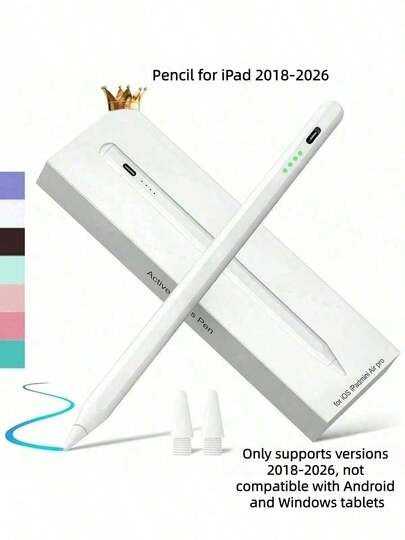 1 bút cảm ứng tương thích với Apple Pencil 2018-2024, pin Li-Ion 120 mAh, sạc nhanh hơn, chống chạm nhầm, cảm ứng độ nghiêng, tương thích với Apple Pen, bút cảm ứng tương thích với iPad 10th/9/8/7/6th, Pro 11/12.9/13/Inch M4, iPad Air 3/4/5/M2, Mini 5/6 [Không có chức năng sạc từ tính]