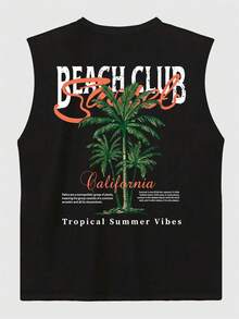 Coastal | 男士休闲加州海滩度假印花无袖背心 | 适合夏季穿着 | 舒适透气 | 时尚 - 黑色 - 查看 5