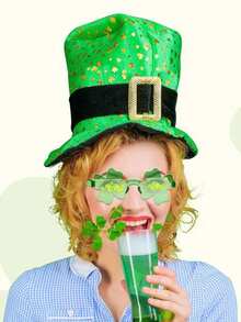Custom Text Logo Holiday Shamrock Glasses, Irish Four-Leaf Clover Universal Glasses Party Gift Supplies Decoration, Holiday Gift Decoration Photo Props, Suitable For Parade Costumes, Rimless Four-Leaf Clover Glasses - Green - View 9