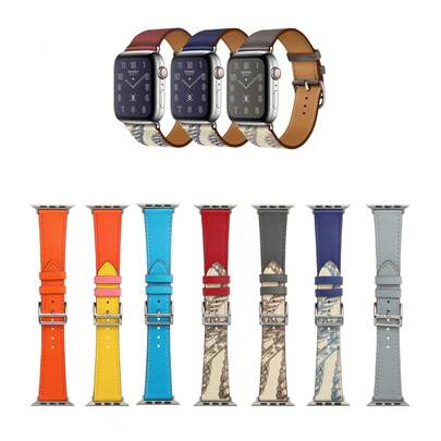 1pc Random Color Handmade Leather Band, Printed PU Leather Strap, Compatible With Apple Watch 38/40/41/42/44/45/46/49mm