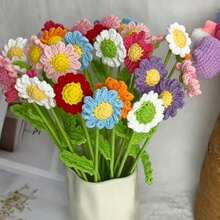 5支手工钩编雏菊，永生雏菊花束，母亲节教师节礼物，毕业派对礼物，客厅卧室装饰DIY人造花，永生花，节日圣诞节生日婚礼礼物，浪漫家居派对装饰 - 白色 - 查看 10