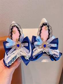 1 pieza Clip de pelo con cinta de conejo, clip de pelo con orejas de conejo de satén azul y peluche, adecuado para cabello grueso o fino, con cinta decorativa larga, adecuado para fiesta con tema de Pascua y primavera, cosplay, uso diario, regalo ideal para el Día de la Madre, cumpleaños, aniversario, festivales, viajes - Multicolor - Ver 5