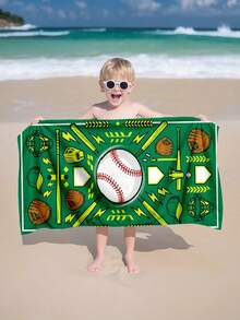 1pc Baseball Pattern Green Kids Beach Towel, Super Soft Microfiber Extra Large Beach Blanket, Super Absorbent Bath Towel, Suitable For Travel, Swimming Pool, Diving, Surfing, Yoga, Camping, Available In Multiple Sizes, Beach Accessories - Multicolor - View 4