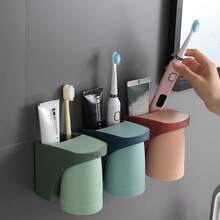 Magnetic Toothbrush Holder, Nordic Style Wall-Mounted Couple Rinse Cup Set, Bathroom Storage Rack Without Drilling - Multicolor - View 4