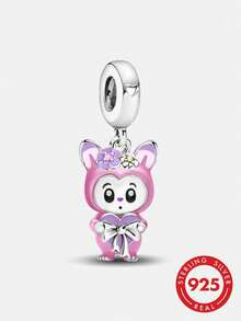 1pc 925 Sterling Silver Fashionable Heart, Bow, Rabbit Pendant, Suitable For Women Bracelet DIY Jewelry Making, Daily Decoration, Beads Decoration - Style 6 - View 1