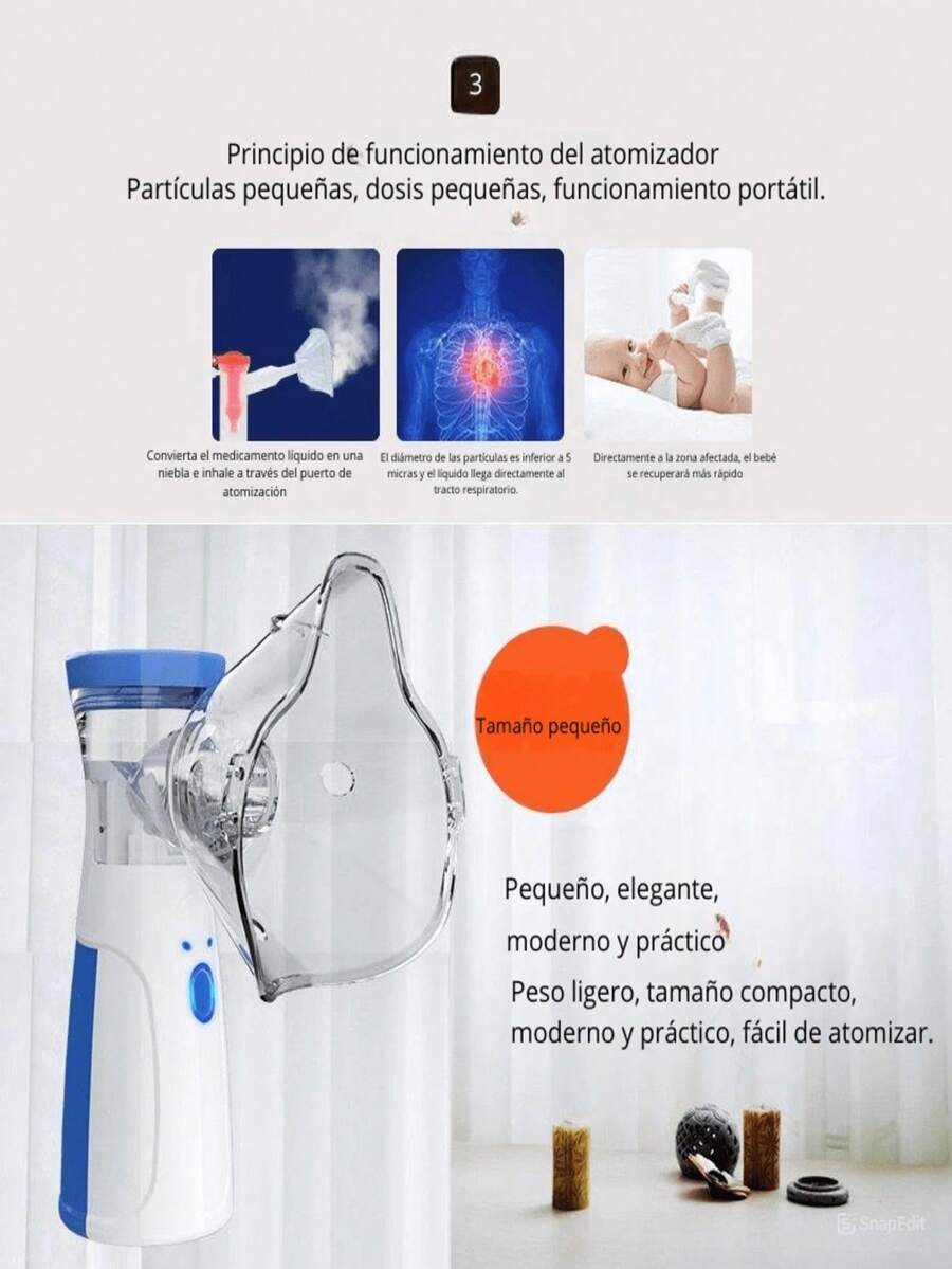 Mini Nebulizador Inhalador Portátil Niños Adultos Recargable - Blanco - Ver 1