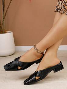 Dép xăng đan nữ đế thấp, thoáng khí, kiểu dáng slip-on, thoải mái và đa năng, thích hợp cho mùa hè. - màu đen - Xem 3