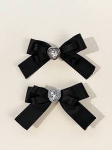 2pcs Women's Solid Color Heart & Bow Hair Clips,Festival,Party - Multicolor - View 7