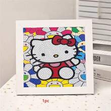 1 Set de Pegatinas de Diamantes de Dibujos Animados Sanrio Hechas a Mano, Set de Arte de Bordado de Diamantes Hecho a Mano, Decoración de Pared y Escritorio para el Hogar, Regalo de Regreso a la Escuela (Marco Incluido) - Multicolor - Ver 10