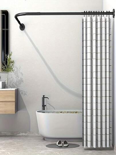 Barre de rideau de douche en acier inoxydable réglable - Conception de cadre en forme de L, convient pour la salle de bain, la baignoire et le magasin de vêtements. Barre de rideau de douche d'angle de salle de bain, barre télescopique en forme de L pour la cloison de douche, pliable pour l'hôtel, la salle de bain de la maison, la décoration de la maison. Barre de rideau de douche de salle de bain, tige de support télescopique universelle sans perçage pour le rideau de fenêtre de salle de bain, le séchage des vêtements, tige renforcée et épaissie, barre à rideaux extensible multifonctionnelle en forme de L, sans dommage au mur, longueur réglable librement, barre de support de rideau occultant de salle de bain