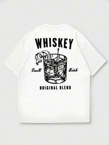 T-shirt da uomo ampia in 100% cotone, maniche corte, girocollo, stampa con slogan in inglese, minimalista e versatile, stile estivo, 1 pezzo - Bianco - Visualizzare 7