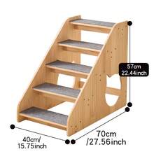 Wooden Pet Stairs, Non-Slip Carpet Cat/Dog Step Ladder With Cute Cat Hollow Design, Bed/Sofa Climbing Ramp, Durable Steps Suitable For Small Dogs And Elderly Cats - Apricot - View 9