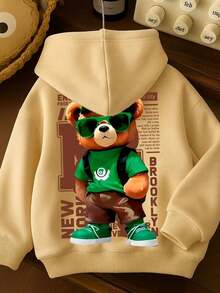Kids' Kangaroo Hoodie With Bear Print, Cotton, Comfortable, Various Colors And Sizes - 米色 - 查看 1