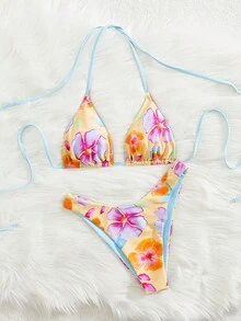 Bộ bikini in họa tiết hoa nhiệt đới mới năm 2026, áo hai mảnh dây mảnh kiểu tam giác, đồ bơi gợi cảm cho kỳ nghỉ biển, thích hợp cho kỳ nghỉ, bơi lội và thể thao, lý tưởng cho kỳ nghỉ xuân/hè 2026, trang phục đi biển ngày Valentine/năm mới cho các cô gái. - Nhiều màu - Xem 4