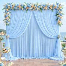 Blue Tulle Backdrop Curtain For Parties Wedding10ft X 10ft Wrinkle Free Curtain Backdrop 2 Layer Drapes For Backdrop Polyester Back Drop For Bridal Shower Birthday  Shower Photography - 嬰兒藍 - 查看 2
