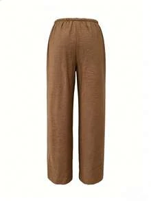 Women's Summer Loose Drawstring Waist Wide Leg Pants, Military Green, Lightweight Breathable Casual Trousers - Coffee Brown - View 2