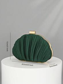 Elegant/Luxurious Satin Pleated Box Bag For Cocktails By OpulAura, Romantic Wedding Bag, Sophisticated Party Dress Bag, Minimalist Apricot Color Box Bag With Detachable Chain, Suitable As A Holiday Gift - 墨綠色 - 查看 5