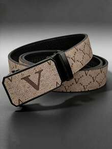 Men's Letter Belt With Shiny Metal Buckle, Fashionable And Suitable For Formal And Casual Wear, Business Casual Accessories, Fashionable Design, Advanced Craftsmanship, Durable Adjustable Strap, Fully Matched With High-Quality Belt - Multicolor - View 3