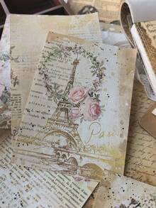 100 feuilles de papier à lettre vintage avec fond manuscrit, texte anglais botanique décoratif, matériel DIY pour scrapbooking - BQ607 - Voir 6
