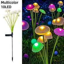1个10LED/8LED/6LED户外花园灯，太阳能蘑菇/水母造型草坪灯，暖白光/变色，适用于户外小径、花园、庭院、景观照明装饰 - 多色 - 查看 16