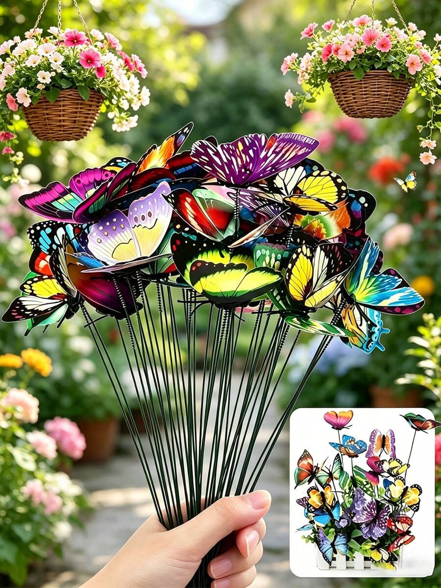 20pcs Large Double-Layer Artificial Butterfly Decorations, Butterfly Decor For Gardening, 3D Butterfly Decorative Stakes, Fluttering Butterfly Garden Stakes And Rods, Artificial Butterfly Garden Decor, 3D Butterfly Garden Decorations, Fake Butterfly Stakes For Indoor/Outdoor Garden, Birthday, Wedding, Party Decorations, Plant Decor And Housewarming, Gardening And Yard Decor