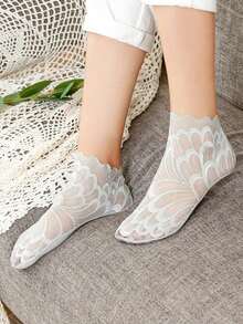 1/5/10 Pairs Women Lace Mesh Invisible Socks, Elastic Comfortable Thin Breathable Ankle Socks - Multicolor - View 6