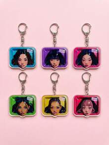 6pcs Cat Eye Acrylic Keychain, Suitable As Backpack Pendant, Car Key Chain Or Fan Collection, Suitable For Daily Matching, Concert Cheering, Fan Meeting, Also A Special Gift For Fan Friends, All Season Applicable. - Multicolor - View 5
