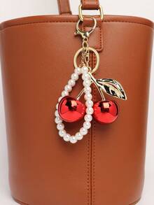 1pc Cherry Glass Pearl Wallet Charm/Keychain, Handbag Accessory - Cherry Keychain Charm, Cute Gift For Women - Multicolor - View 22