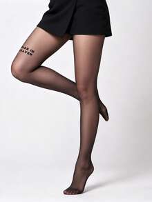 1双女士印花连裤袜，可定制字母设计，性感修身美腿袜，春夏薄款黑色丝袜 - 黑色 - 查看 2