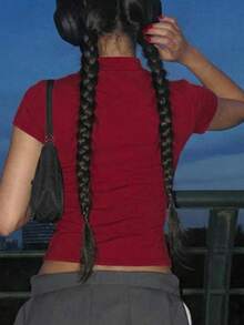 Top corto de unicolor con diseño calado para mujer, ajustado y sexy para uso casual y de fiesta, color negro para verano - Burdeos - Ver 7