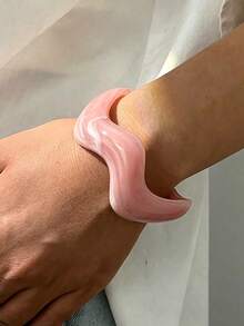 3件套复古简约波浪纹亚克力手镯，粉色，适合女性日常佩戴，可叠戴，是完美的礼物之选。 - 粉色 - 查看 5